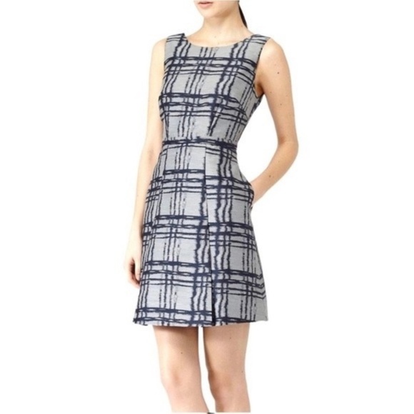 Reiss Peron Dress Fit And Flare Cocktail Mini Dress Sleeveless Pockets Navy Grey - Picture 9 of 16